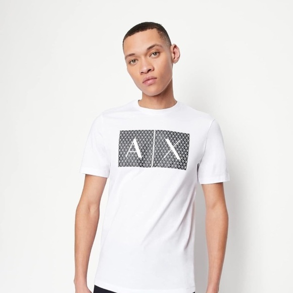 A｜X ARMANI EXCHANGE Mens Crew Neck Logo Tee T Shirt Grid Logo size XL slim white - Picture 1 of 11